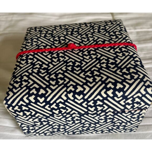 Vtg Indigo Blue and White Fabric Covered Box with Chinese Key Pattern - Picture 8 of 8